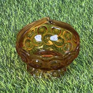 Vintage Amber Glass Candy Dish Basket Handle Pressed Glass